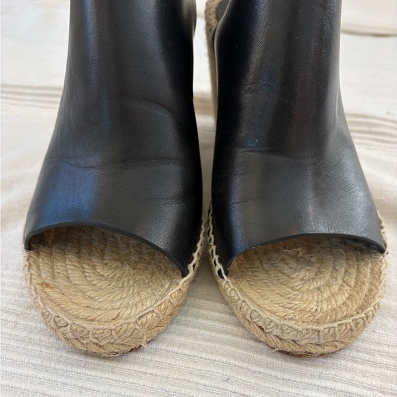 CÉLINE PARIS Black Leather Jute Espadrille Open Toe Heel Wedges EU 38 - Picture 11 of 14